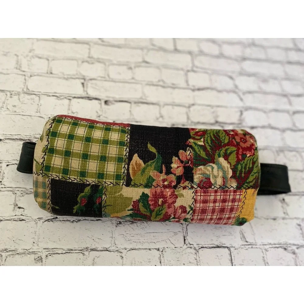 Vintage Lumbar Pillow Hook and Loop Back Strap Floral Patchwork Fabric 16